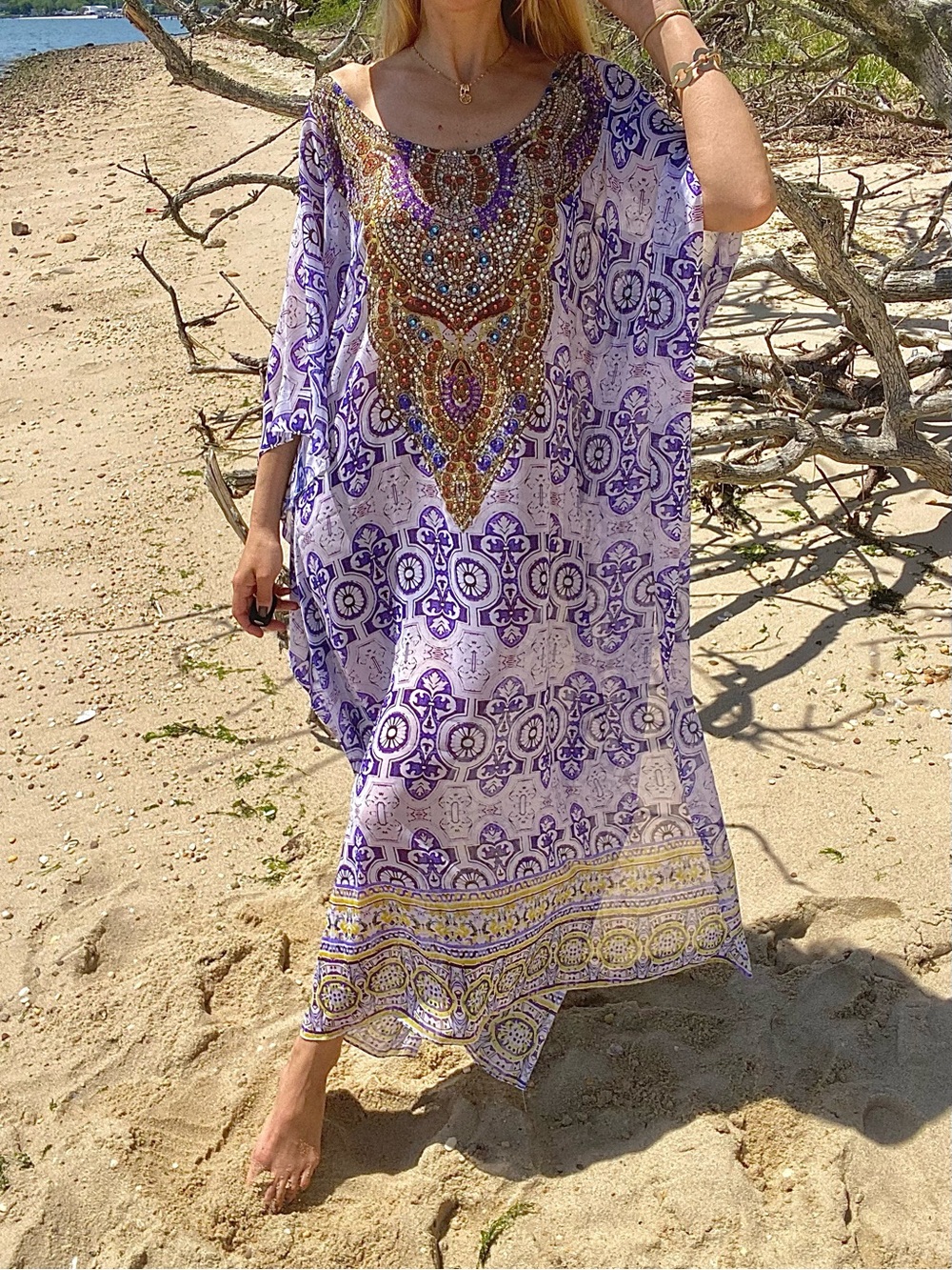 BOHO Purple Embellished Kaftan Style Beach Cover-Up! 🐚